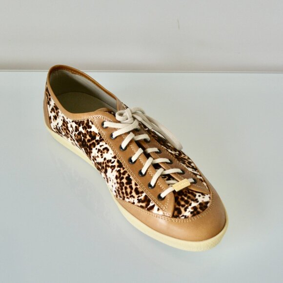 NIB BURBERRY WOMENS BOTREAUX LOW TOP PRINTED PONY CALF HAIR SNEAKERS SHOES - Picture 6 of 10